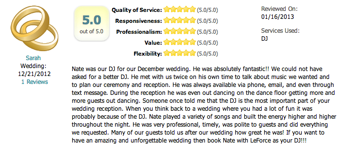 Dallas Wedding DJ LeForce Entertainment Review Fairy Tale Manor