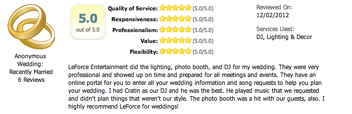 Dallas Wedding DJ LeForce Entertainment Review